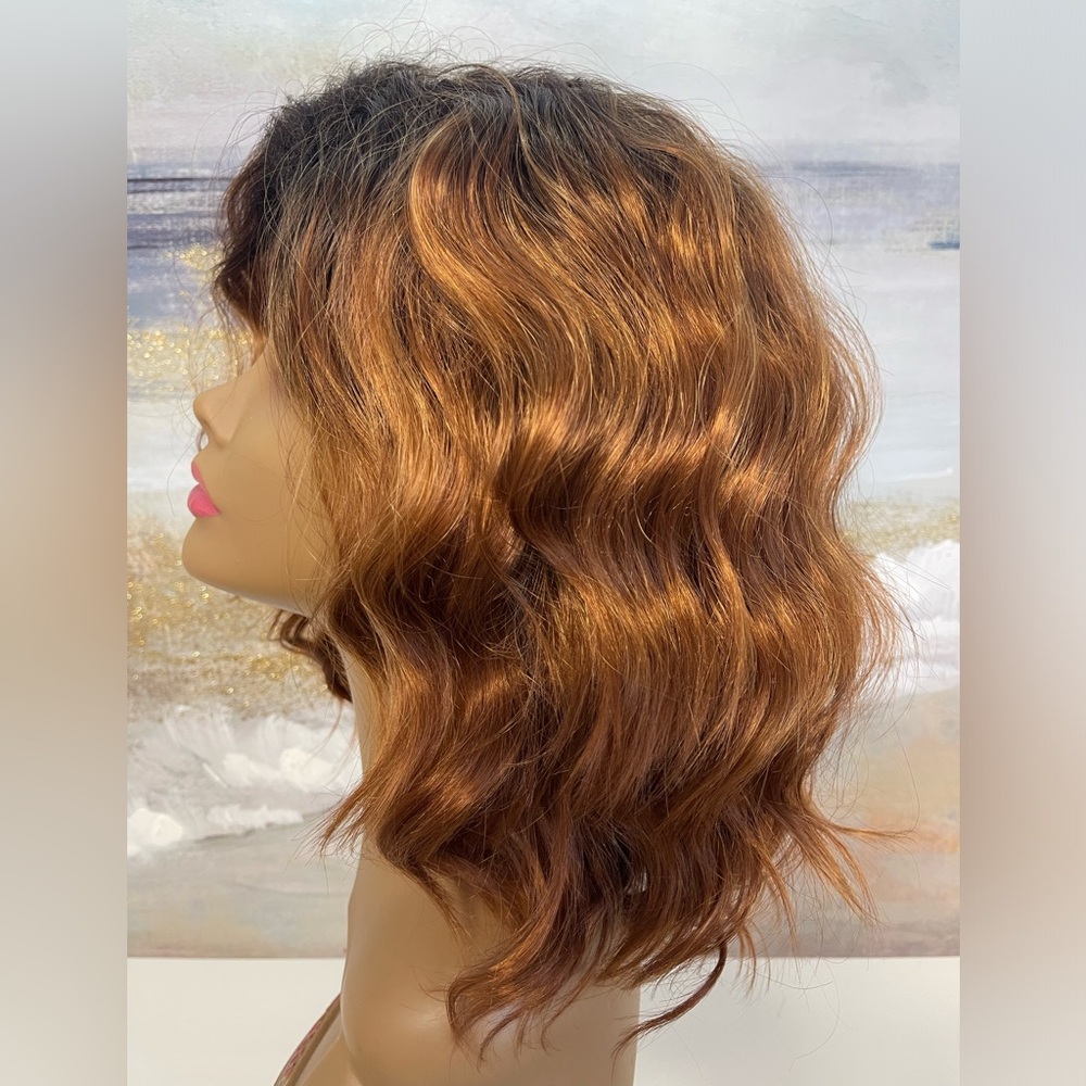 HAIR, 14” Wavy Bob, Free Part, Ombre Brown/Copper/Rust/Auburn - Picture 5 of 11